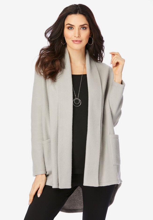 Shawl Collar Sherpa Cardigan, GUNMETAL, hi-res image number null