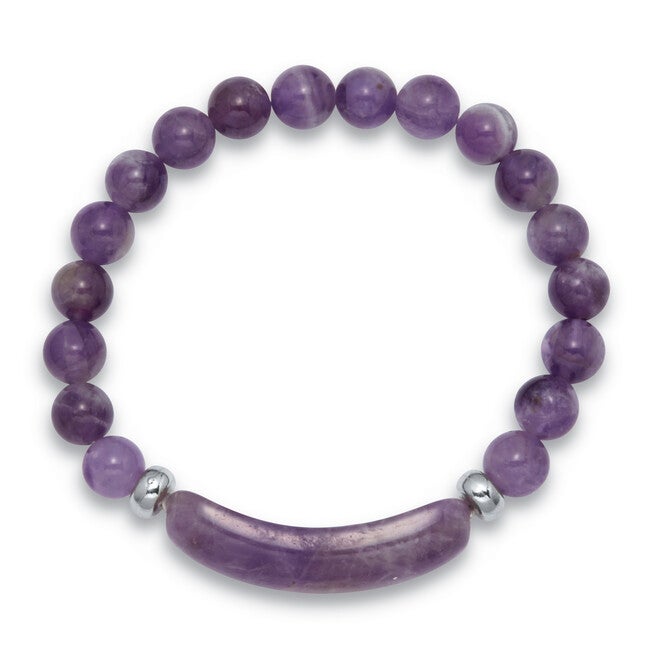 47.5 TCW Genuine Amethyst Silvertone Beaded Bracelet 7-inch Length, PURPLE, on-hover image number null