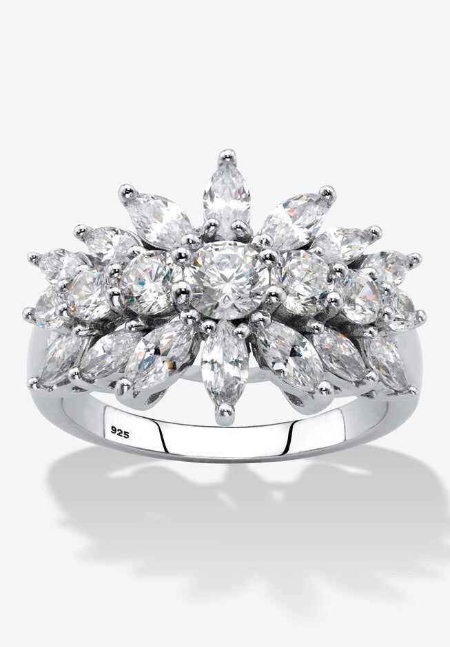 2.67 Cttw. Sterling Silver Marquise-Cut Cubic Zirconia Starburst Cluster Ring, SILVER, hi-res image number 0