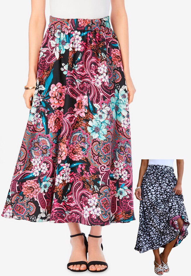 Reversible Georgette Skirt, PINK PAISLEY GARDEN, hi-res image number null