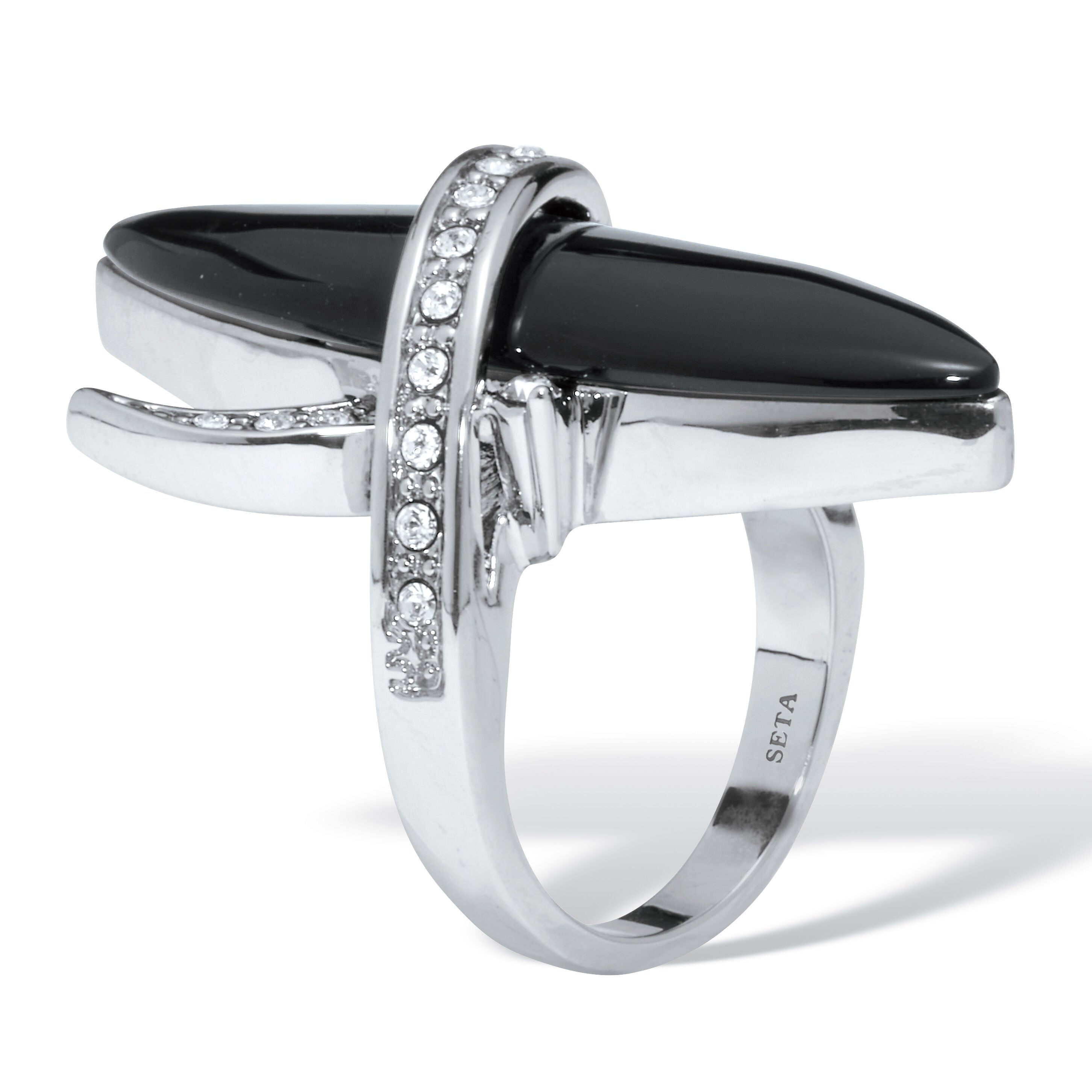 Wrapped Marquise Onyx and Crystal Platinum-Plated Ring, BLACK, on-hover image number 1