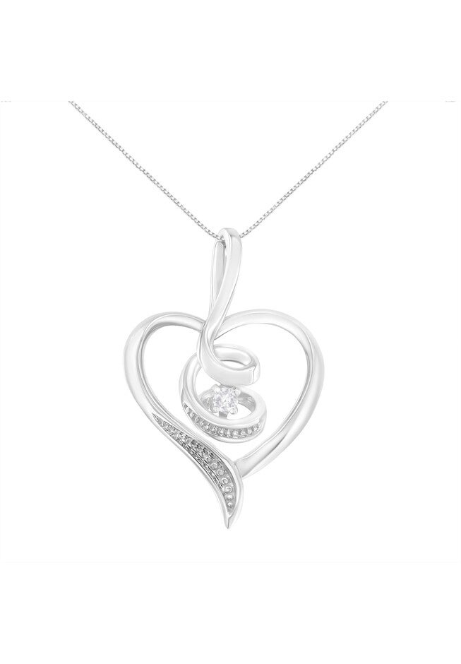 White Gold Diamondaccented Roundcut Diamond Swirl Open Heart Pendant Necklace, WHITE, hi-res image number 0