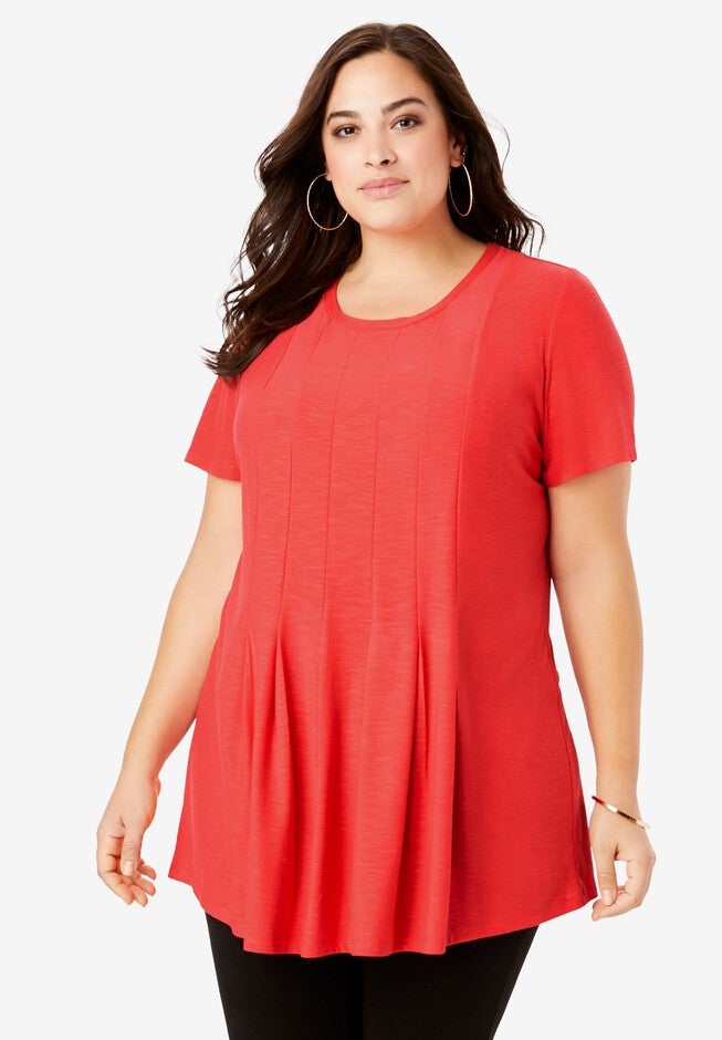 Pleated Tunic with Short Sleeves, NO COLOR, hi-res image number 0