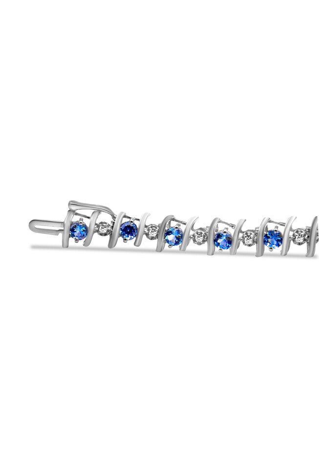 Sterling Silver Gemstone & Round Diamond Tennis Bracelet Aquamarine March Birthstone, , alternate image number 2
