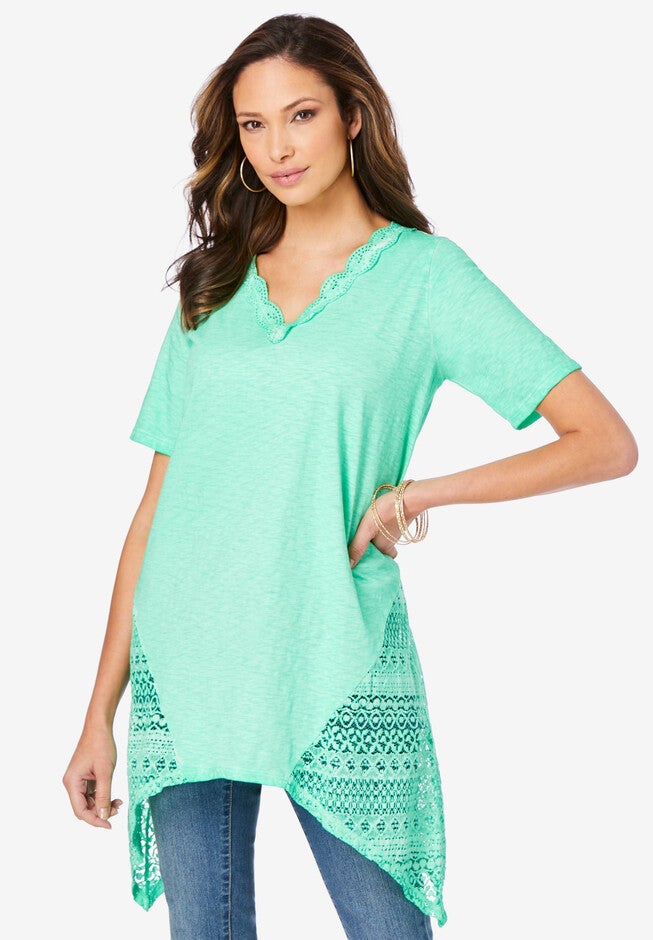Lace-Inset Slub Tunic, SOFT JADE, hi-res image number 0