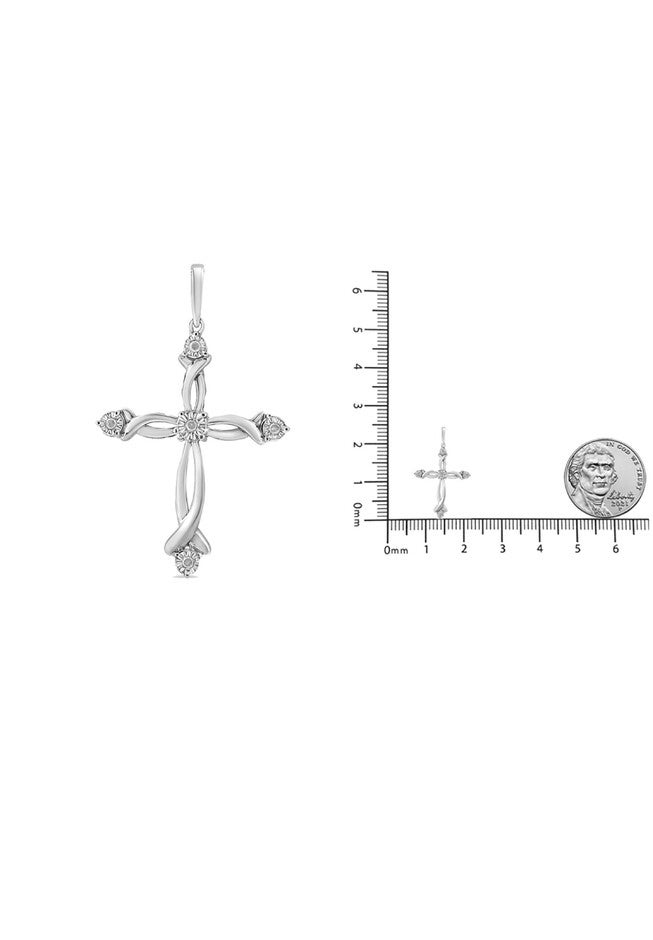 Sterling Silver Round Cut Diamond Accent Cross Pendant Necklace, , alternate image number null