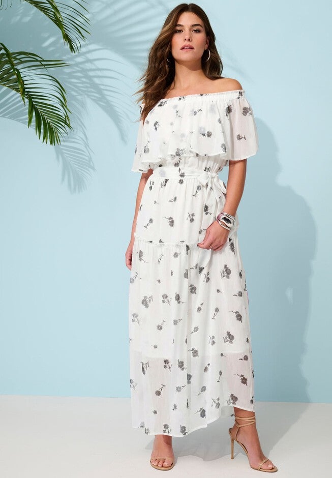 Onestopplus Size Chart Plus Size Chiffon Off-the-Shoulder Maxi Dress | OneStopPlus