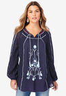 Embroidered Boho Tunic, NAVY BOHO FLORAL EMBROIDERY, hi-res image number null