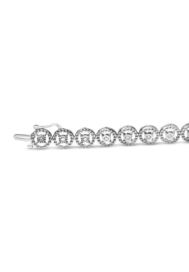 Sterling Silver Diamond Nested Circle Miracle Set Open Wheel Fashion Link Bracelet, , alternate image number null