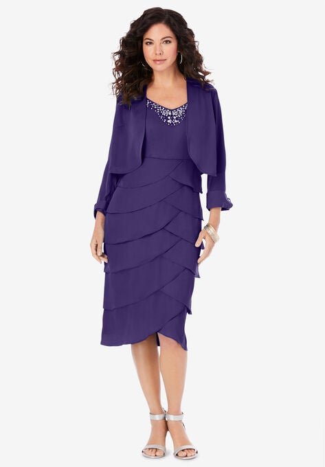 Beaded Tier Jacket Dress, MIDNIGHT VIOLET, hi-res image number null