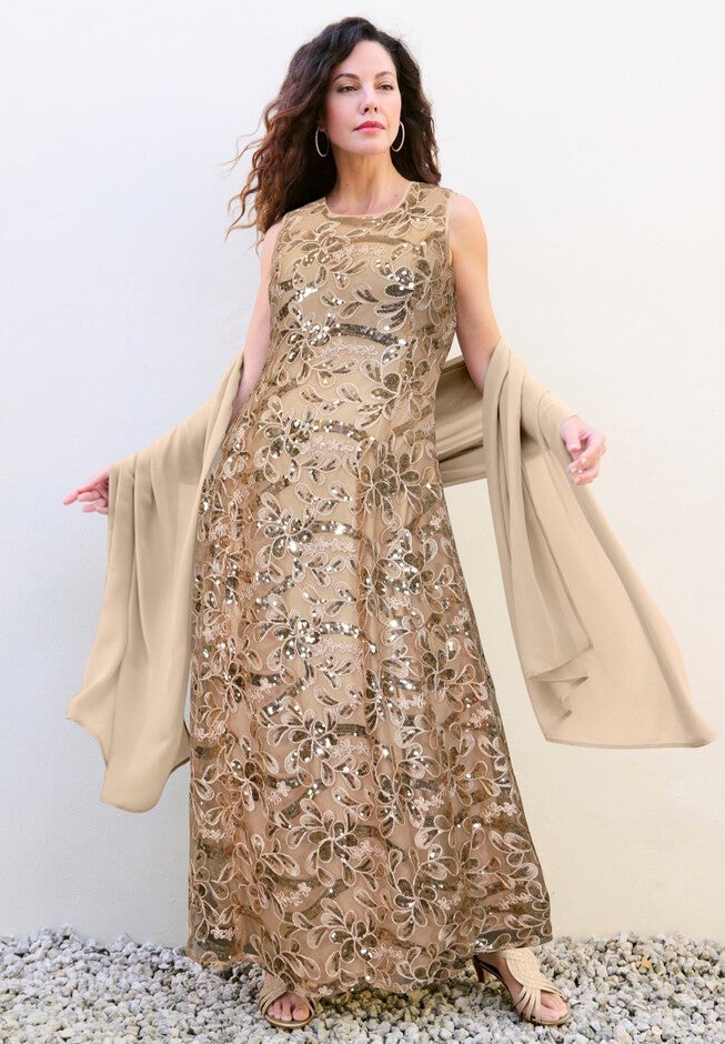 Onestopplus Size Chart Plus-Size Allover Lace Embellished Shawl Gown | OneStopPlus