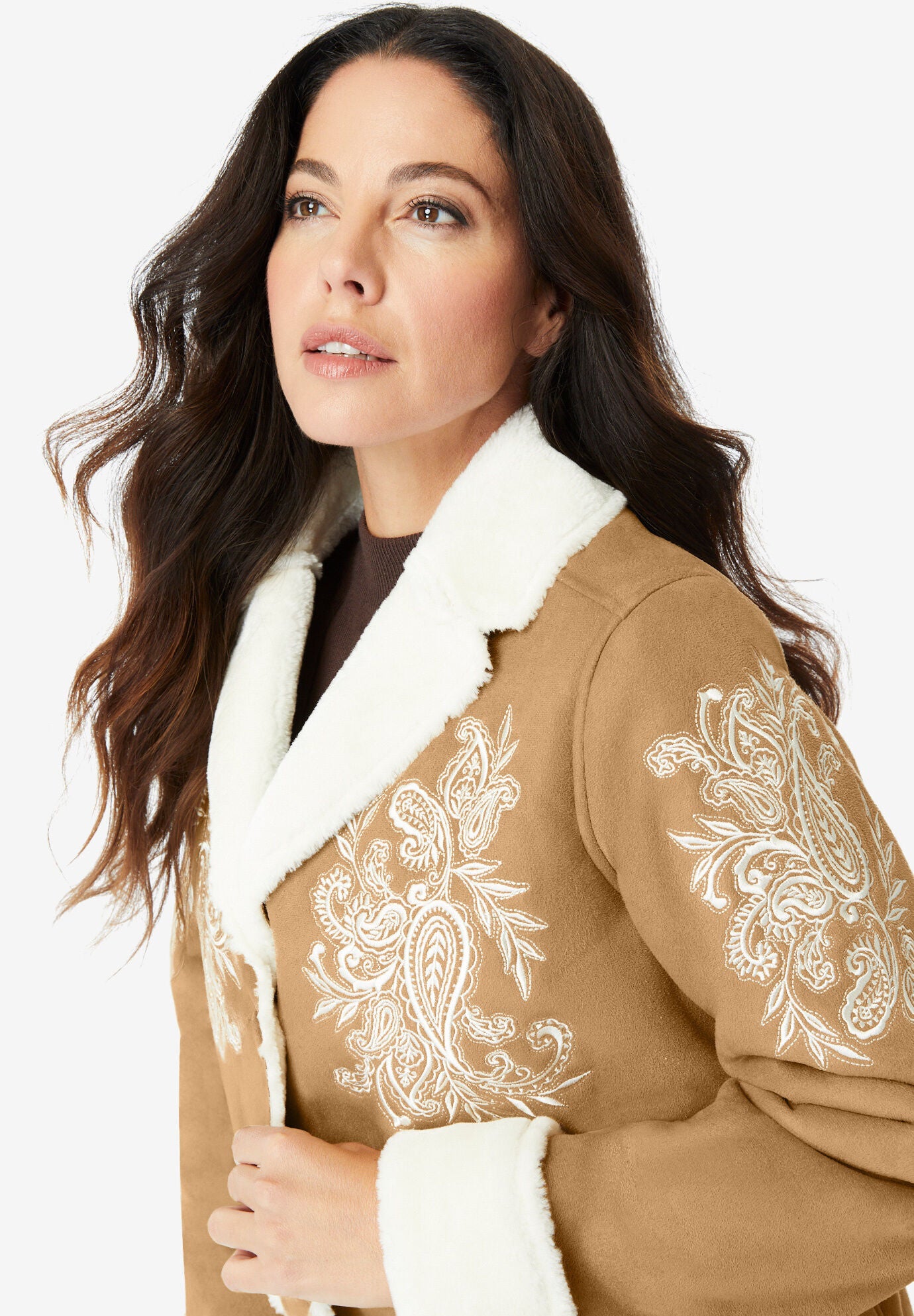 Embroidered Faux Shearling Coat., , alternate image number 3