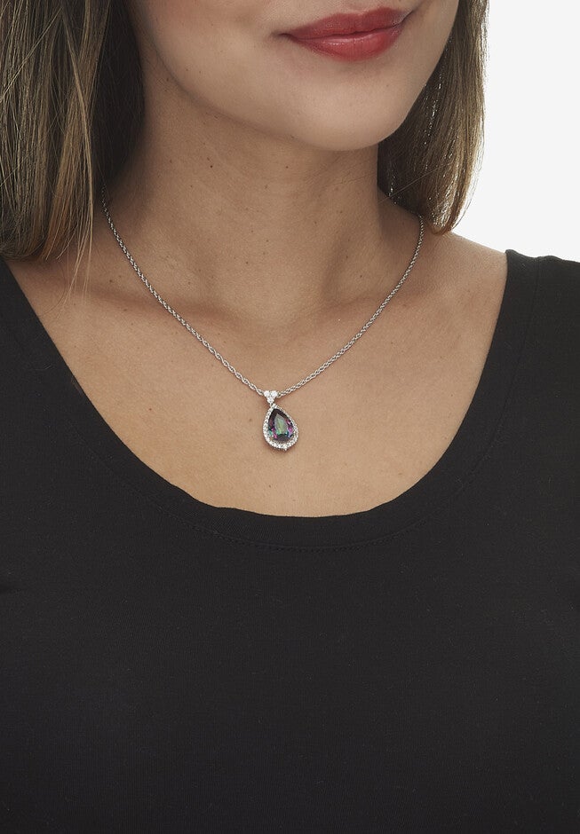 9.09 Tcw Pear Cut Genuine Mystic Fire Topaz And Cz Sterling Silver Necklace, , alternate image number 2