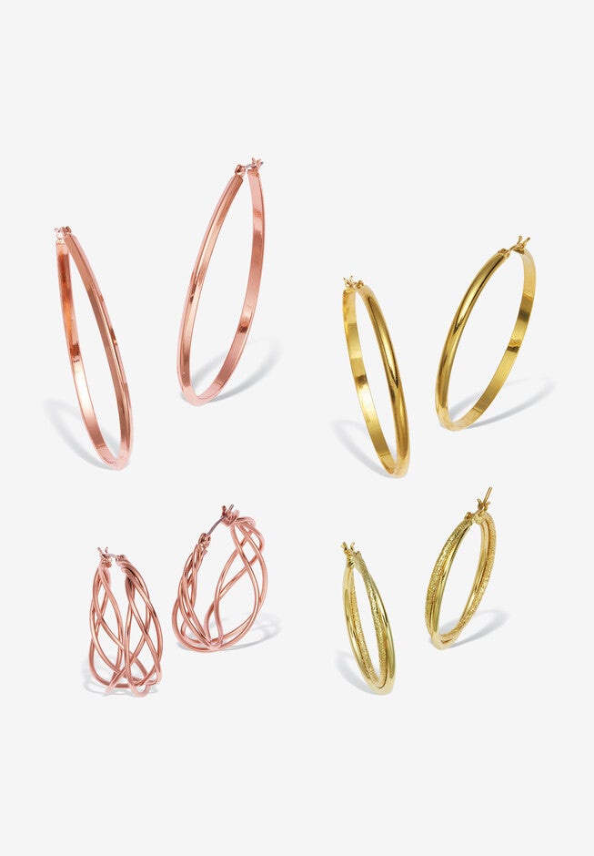 Rose Ion-Plated And Gold Ion-Plated Stainless Steel Hoop Earrings Set, GOLD, hi-res image number null