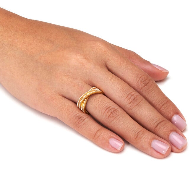 Crossover Pave Pearl 14K Gold-Plated Ring, WHITE, alternate image number null