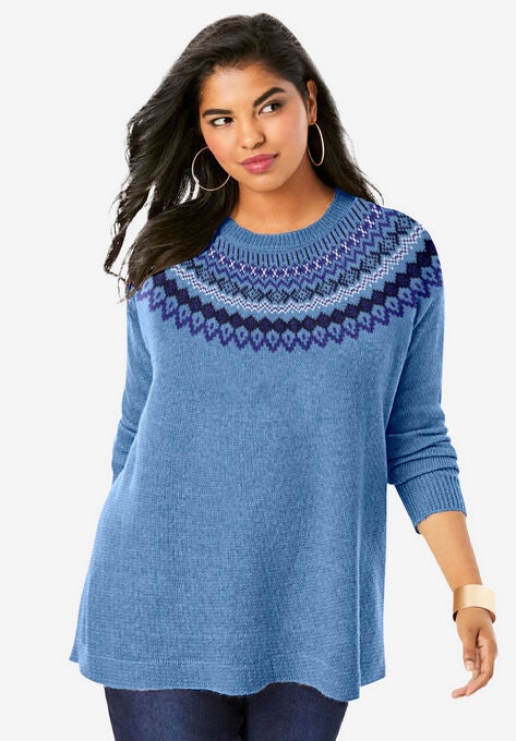 Fair Isle Pullover Sweater, SOFT SKY CLASSIC FAIR ISLE, hi-res image number null
