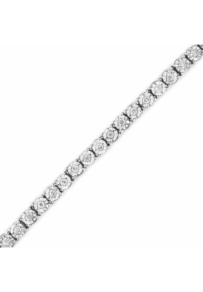 Sterling Silver Miracleset Diamond Round Faceted Bezel Tennis Bracelet 7 inches, , alternate image number 4
