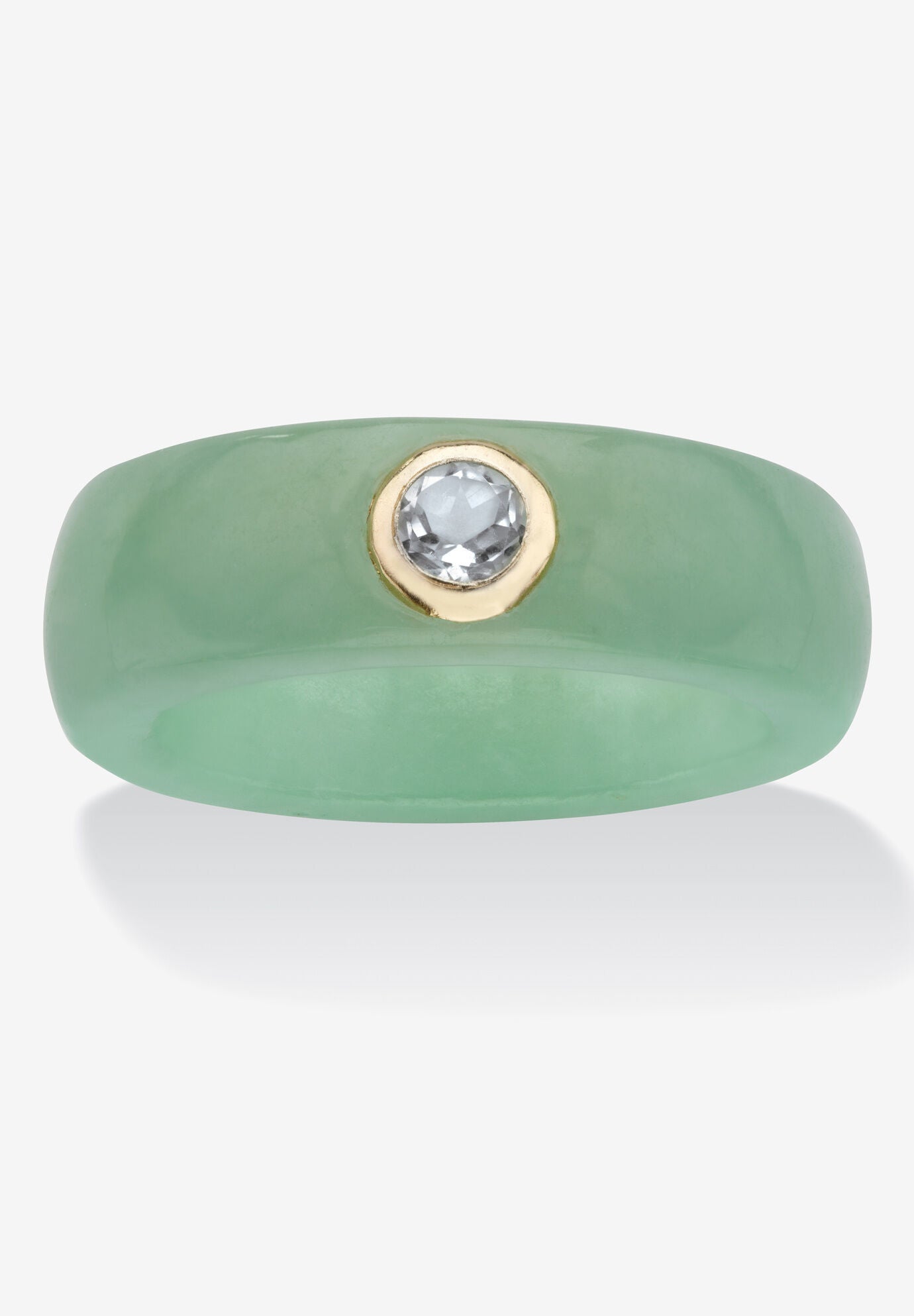 10K Yellow Gold Bezel Set White Topaz Jade Ring Jewelry, JADE GREEN, hi-res image number 0