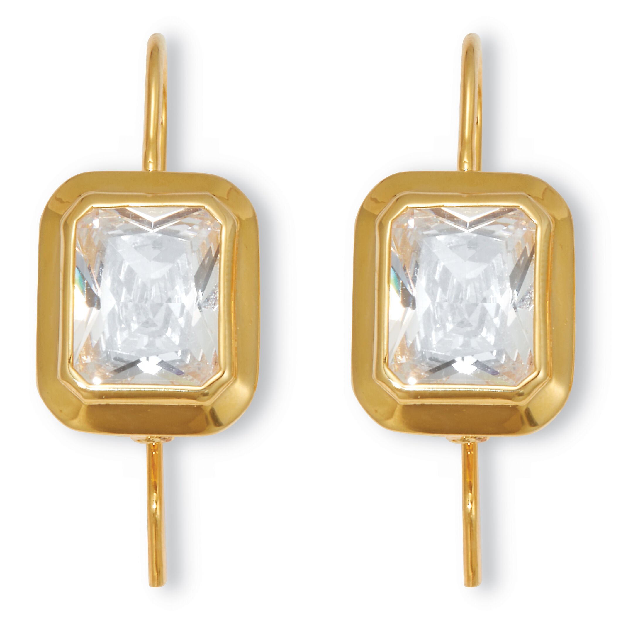 7.6 TCW 14k Yellow Gold-Plated Emerald Cut Cubic Zirconia Drop Earrings, WHITE, hi-res image number 0