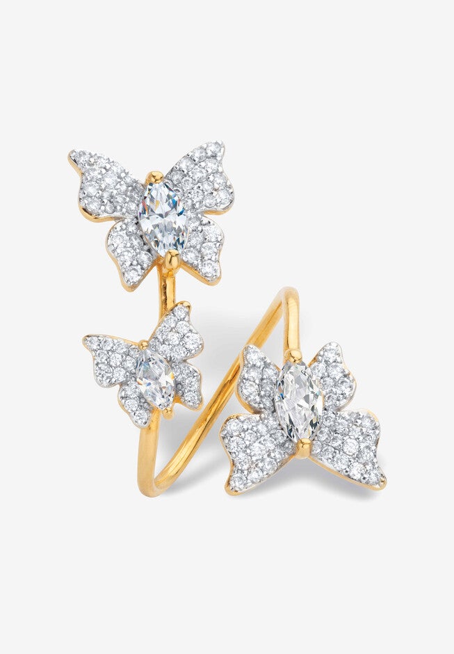 Gold Plated Marquise Cubic Zirconia Butterfly Ring (2 1/3 cttw TDW), GOLD, hi-res image number 0