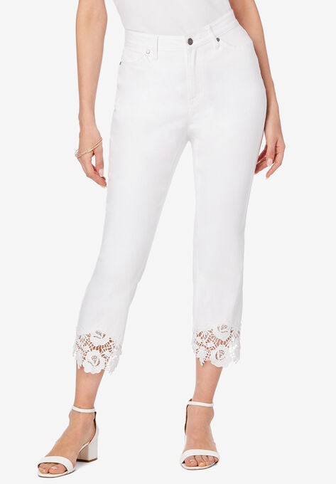 Lace Hem Crop Flare Jean, WHITE, hi-res image number null