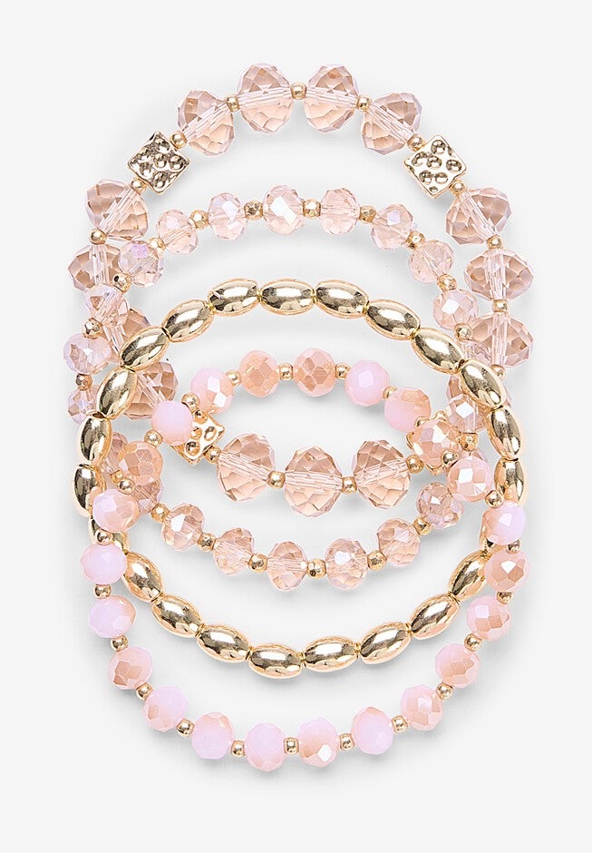 Beaded Stretch Bracelet Set, GOLD, alternate image number null