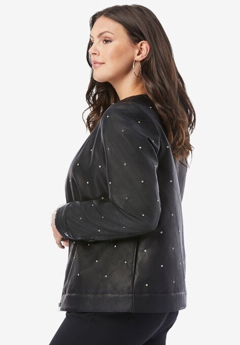 Rhinestone-Studded Bomber Jacket, , alternate image number null