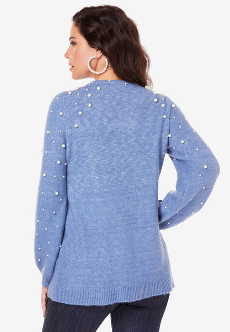 Embellished Pullover Sweater with Blouson Sleeves, , on-hover image number null
