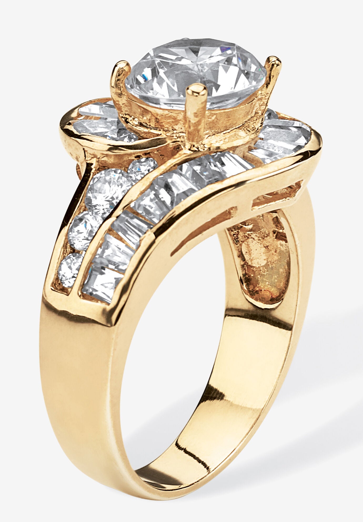 4.79 Tcw Round Cubic Zirconia Bypass Ring In 14K Gold-Plated Sterling Silver, , on-hover image number 1