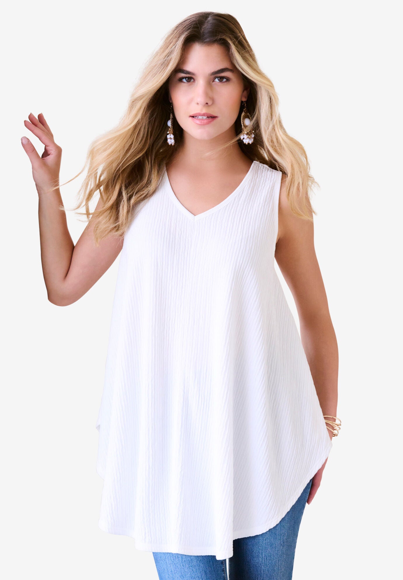 Textured Knit Swing Tank, WHITE, hi-res image number 0
