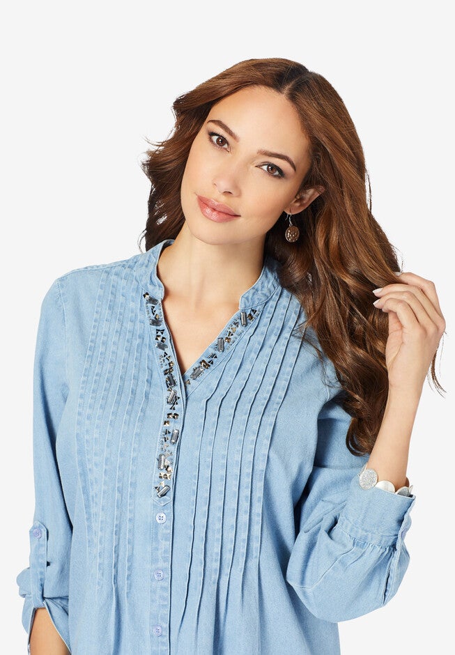 Jeweled Y-Neck Big Shirt, , alternate image number null