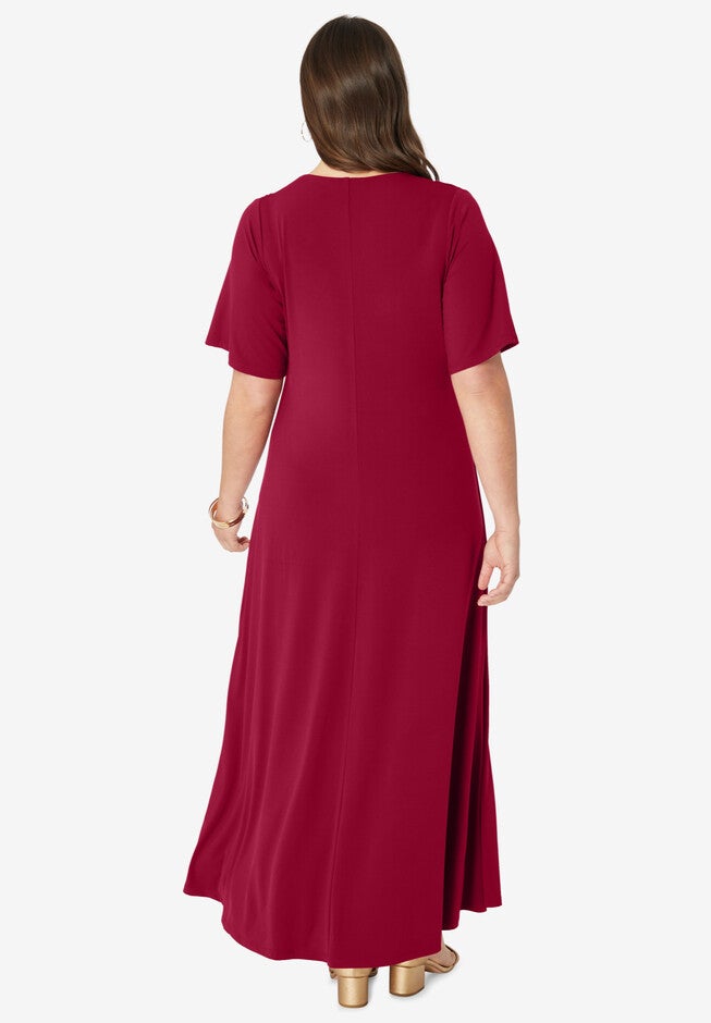 Ultrasmooth® Fabric Ruched V-Neckline Maxi Dress, , on-hover image number null