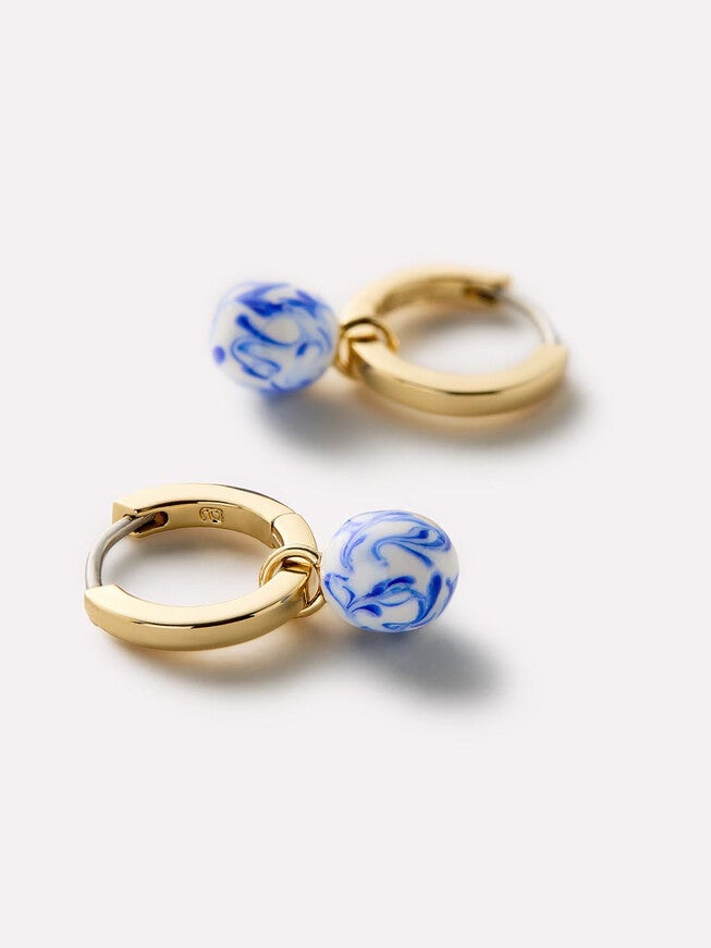 Lainey Marble Blue Gold Drop Earrings, GOLD, alternate image number 5