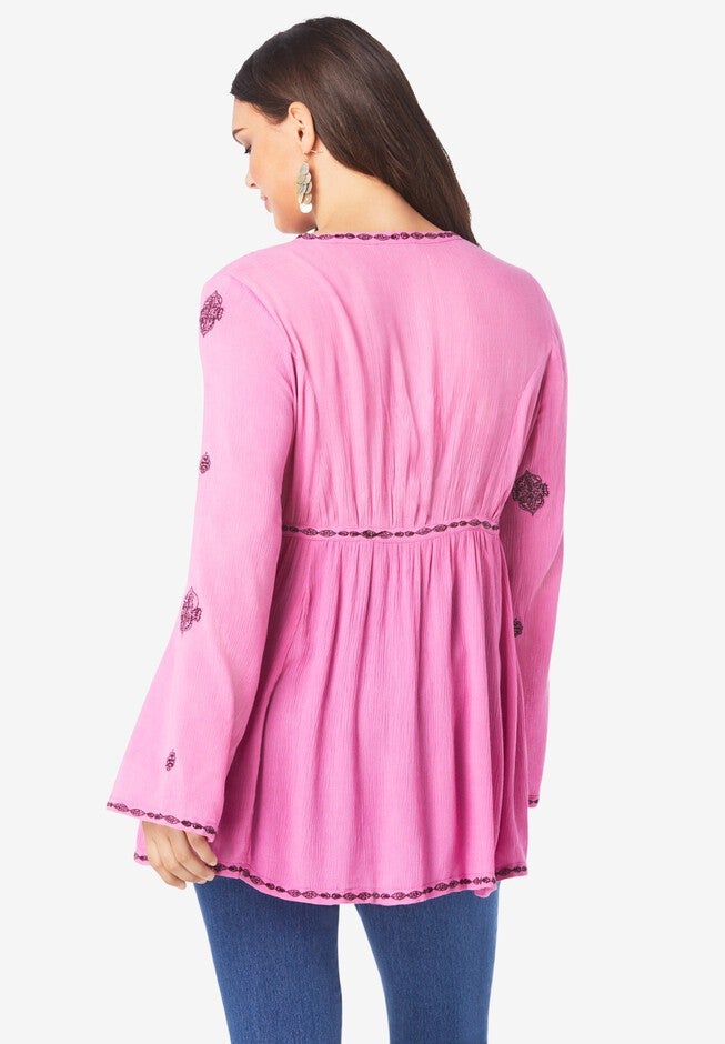 Embroidered Crinkle Tunic, , on-hover image number 1