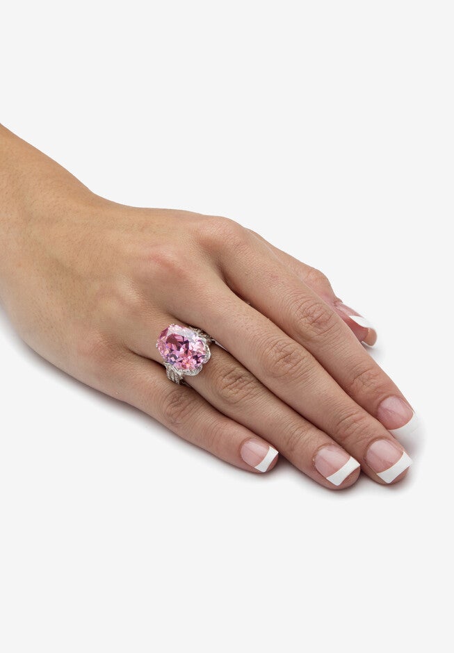 Platinum-Plated Pink Cubic Zirconia Ring (13 1/4 Cttw Tdw) Jewelry, , alternate image number null