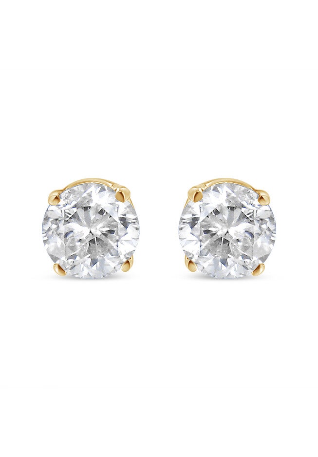 Round Brilliantcut Diamond Yellow Gold Classic 4Prong Solitaire Stud Earrings, , on-hover image number null