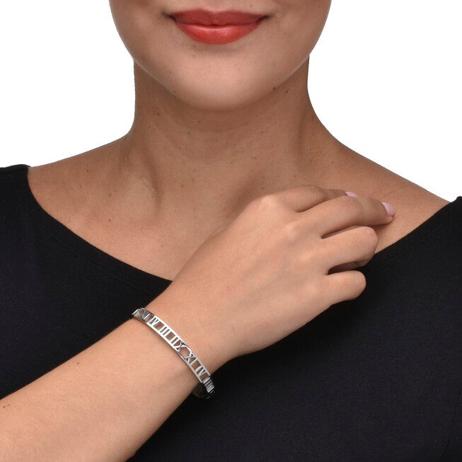 Roman Numeral Stainless Steel Bangle Bracelet, SILVER, alternate image number 2