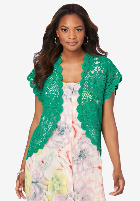 Medallion Crochet Cardigan, TROPICAL EMERALD, hi-res image number null