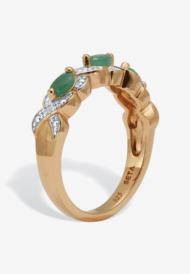 .41 Tcw Oval Genuine Emerald Diamond Accent 18K Gold-Plated Sterling Silver Ring, , on-hover image number null