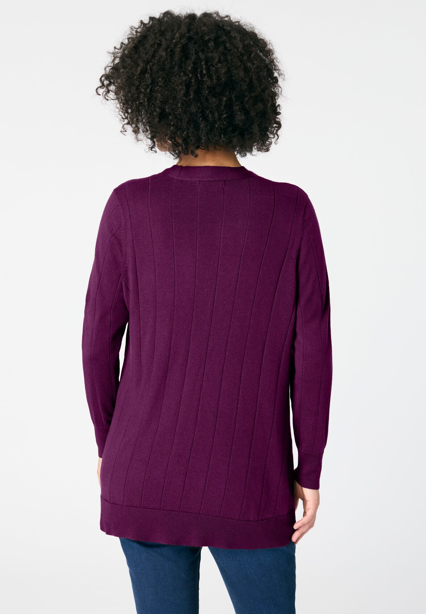 Plus Size Drop Needle Cardigan Lightweight Sweater Knit, DARK BERRY, alternate image number 2