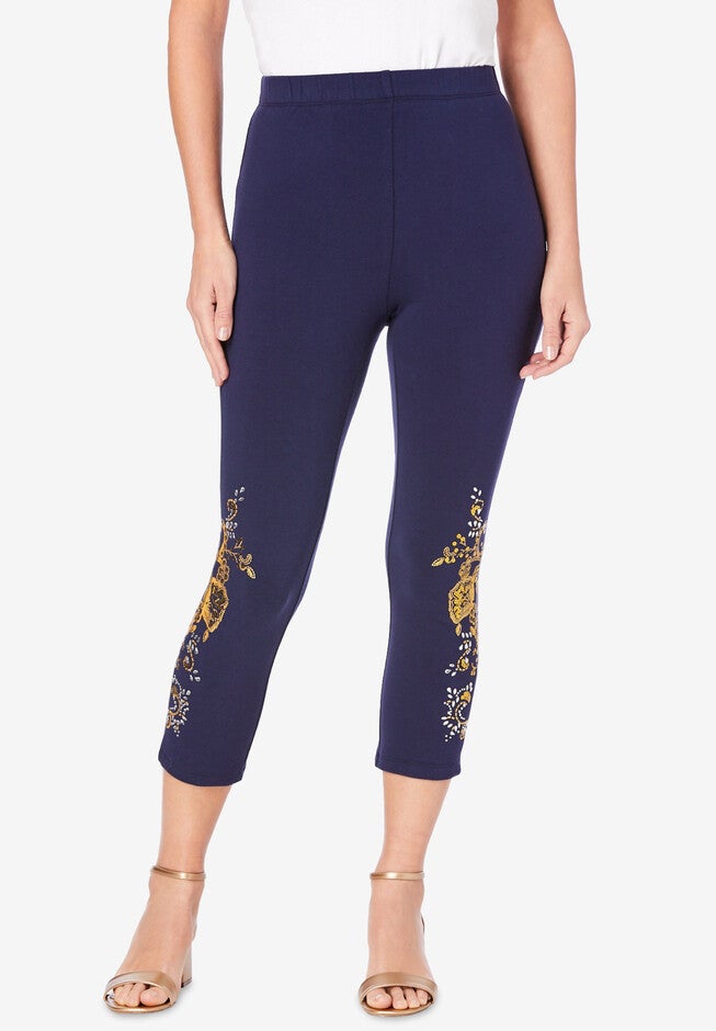 Embellished Capri Legging, NAVY GOLD EMBELLISHMENT, hi-res image number 0