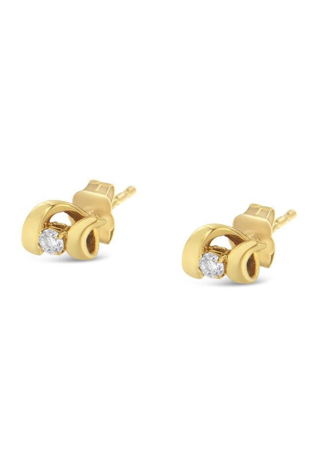 Yellow Gold Round Brilliantcut Diamond Espira Swirls Solitaire Push Back Stud Earrings, , alternate image number 3