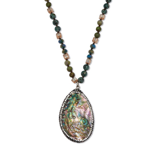 Genuine Jasper and Mother of Pearl Silvertone Drop Necklace 34-inch, GRAY, hi-res image number null