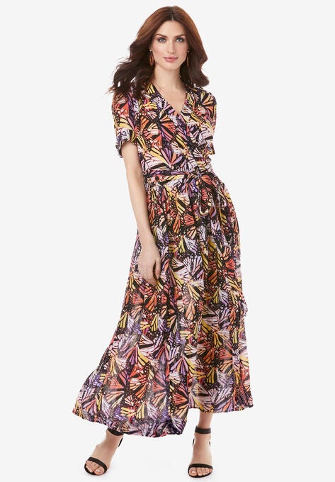 Wrap Maxi Dress, MULTI ABSTRACT BUTTERFLY, hi-res image number null