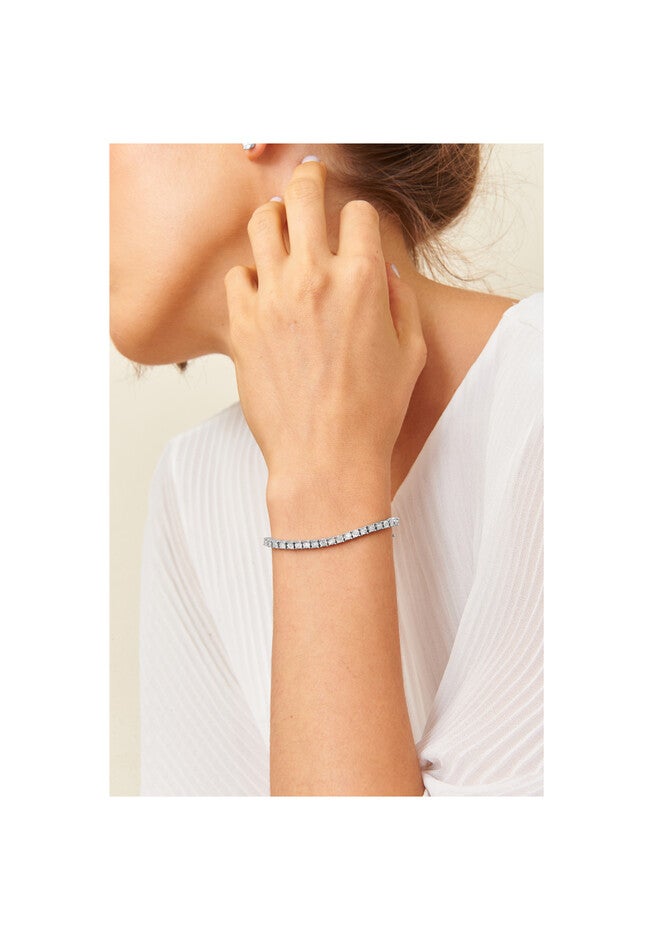 Sterling Silver Miracleset Diamond Round Faceted Bezel Tennis Bracelet 7 inches, , alternate image number 6