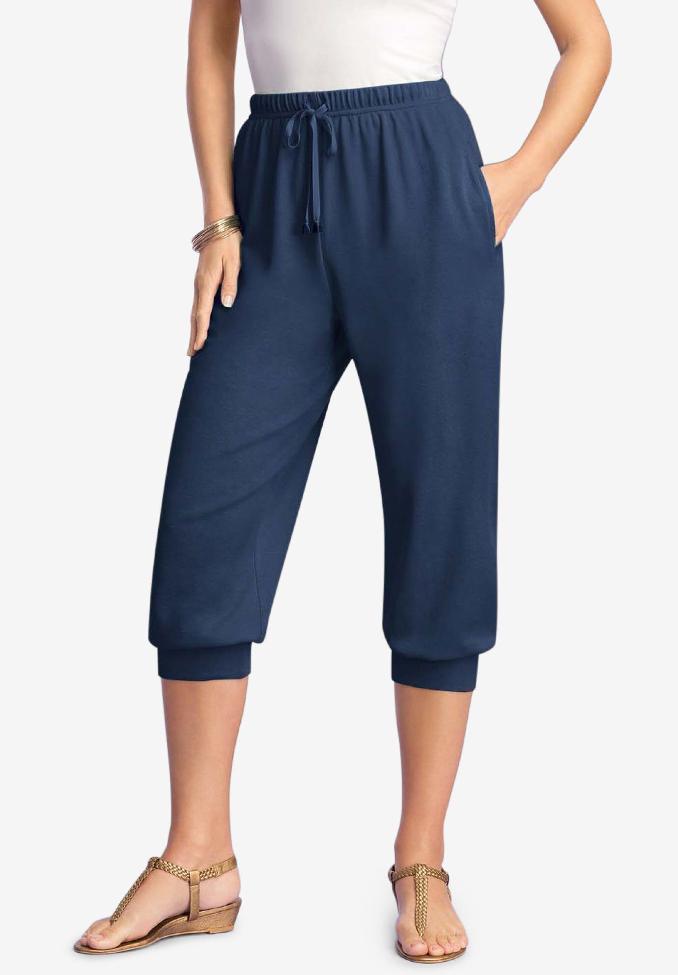 Plus Size Soft Knit Capri Pant with Drawstring Waist