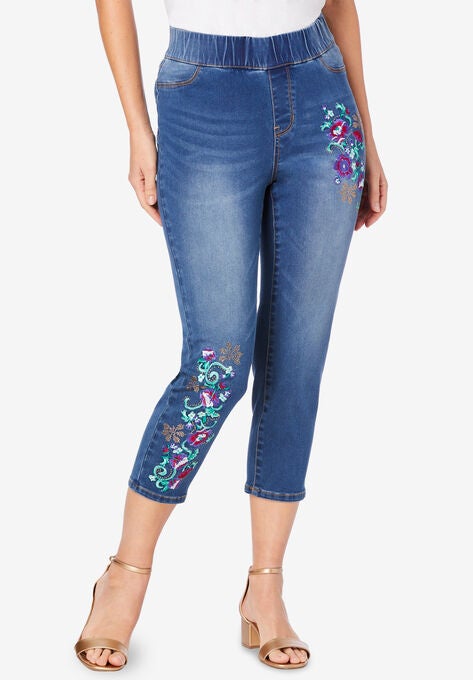 The No-Gap Capri Jean, MULTI FLORAL EMBELLISHMENT, hi-res image number null