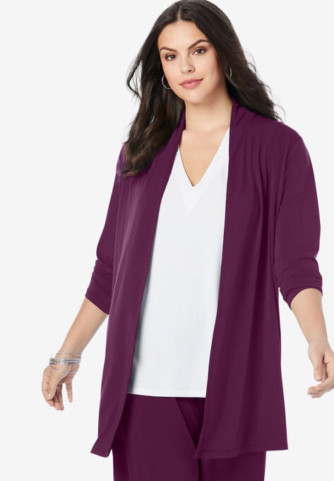 Ultrasmooth® Fabric Long-Sleeve Cardigan, DARK BERRY, hi-res image number null