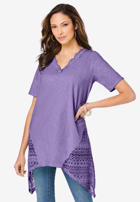 Lace-Inset Slub Tunic, VINTAGE LAVENDER, hi-res image number null