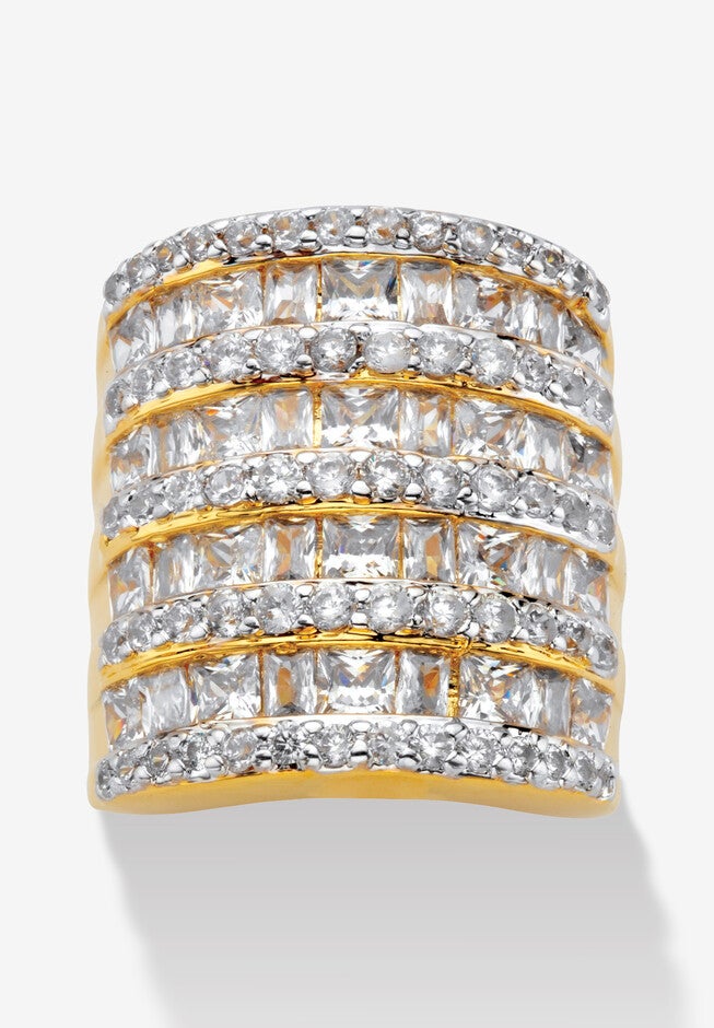 6.26 Tcw Baguette And Round Cubic Zirconia Gold-Plated Channel Ring, GOLD, hi-res image number null